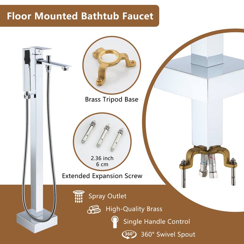 Bathtub Faucet, Single Handle Floor Mounted Free Standing Bathtub Faucet