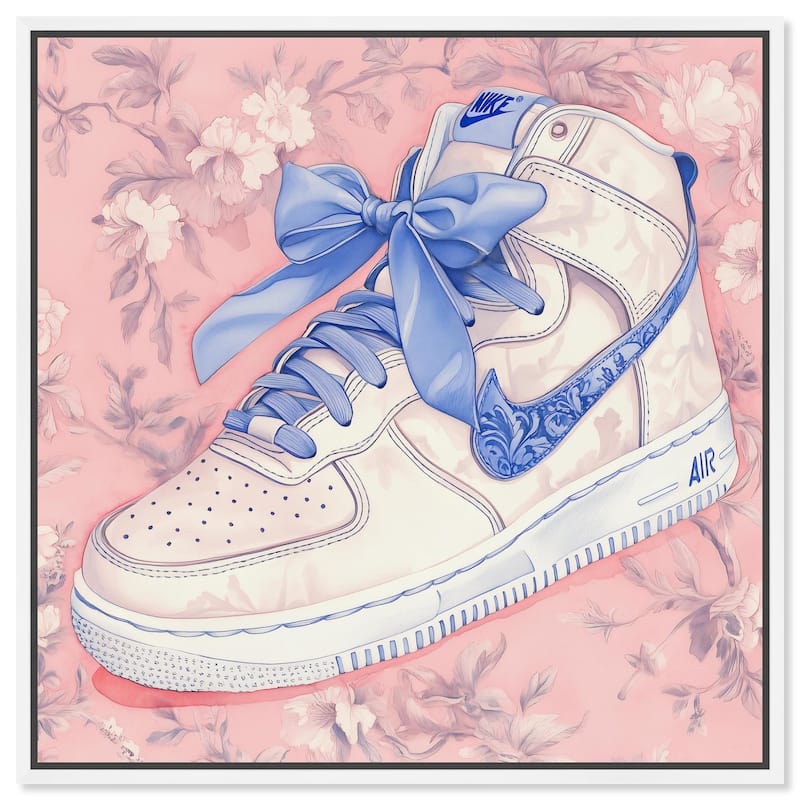 Blue Bow Sneaker Canvas by Art Remedy - White - 40" x 40"