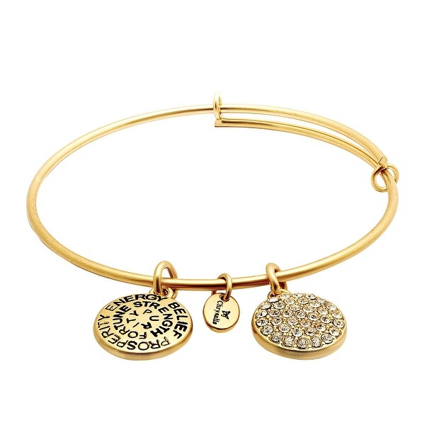 Chrysalis Expandable April Bangle Bracelet with White Swarovski Crystals in 14K Gold-Plated Brass