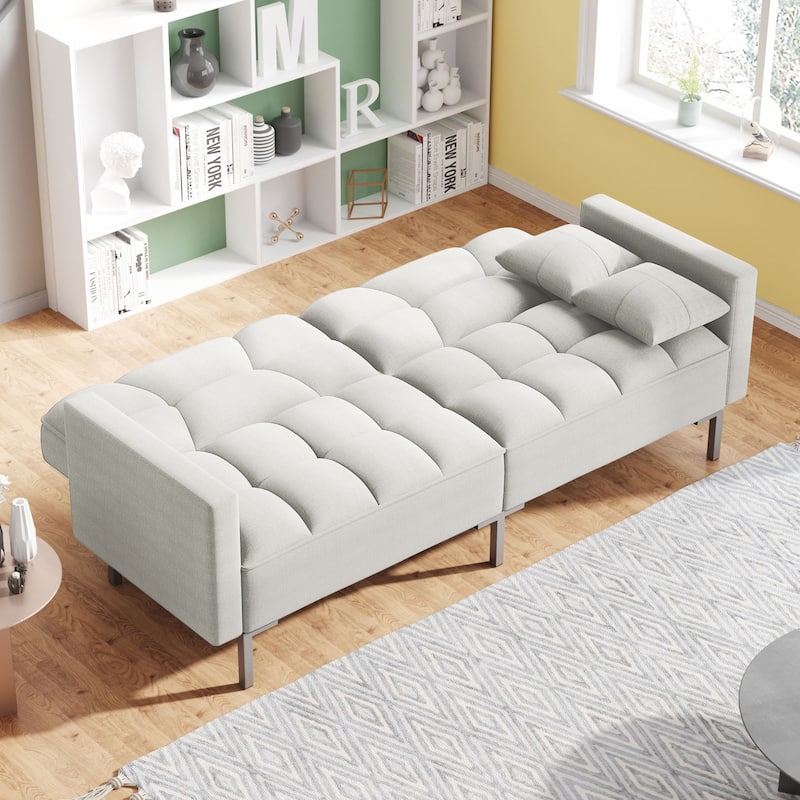 Modern Convertible Folding Futon Sofa Bed Linen Comfortable Upholstered