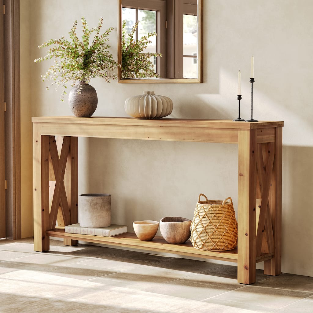 Solid Wood Console Table for Entryway, 63-Inch Long Narrow Sofa Table - 63" L x 13.8" W x 33.5" H
