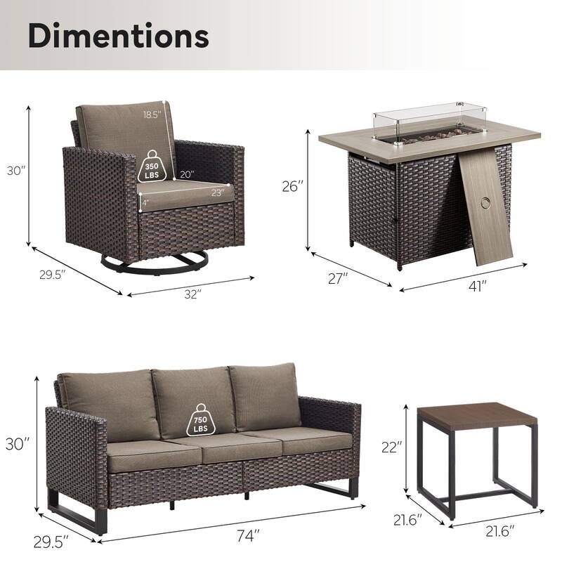 Outdoor Sofa Glider Chairs & Fire Table Brwon-Grey - Brown