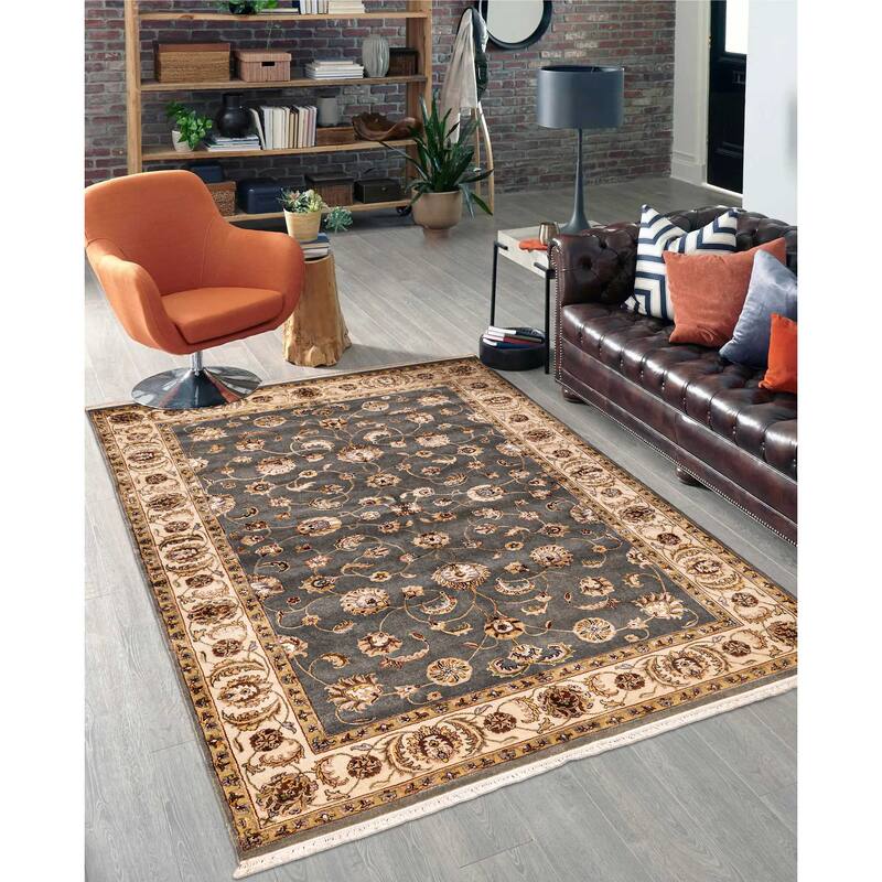 ECARPETGALLERY Hand-knotted Mirzapur Dark Grey Viscose, Wool Rug - 6'0 x 8'8
