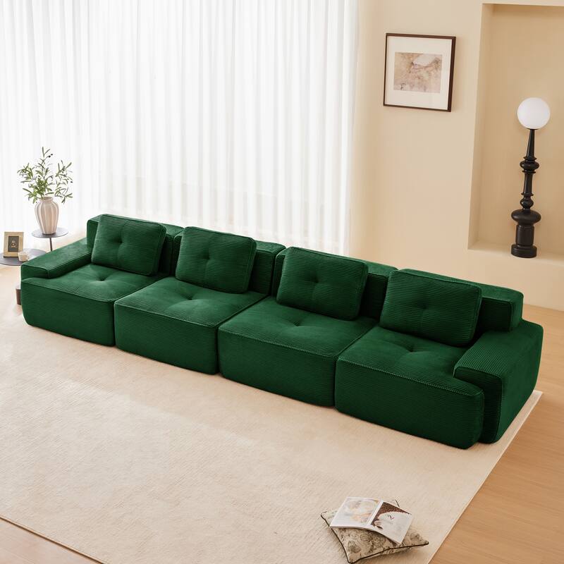 Roomfitters No Assembly Modular Sofa, 117 Inch Corduroy 3-Seater with Piping, Green