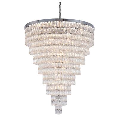 36" Chrome Metal Chandelier With Clear Crystals