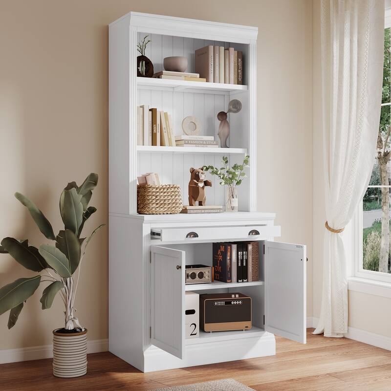 Tall Bookshelf Suite,Modern Bookcase Suite 1-Piece Set Storage Bookcase 1 Drawer and Open Shelves,for Home Office,White