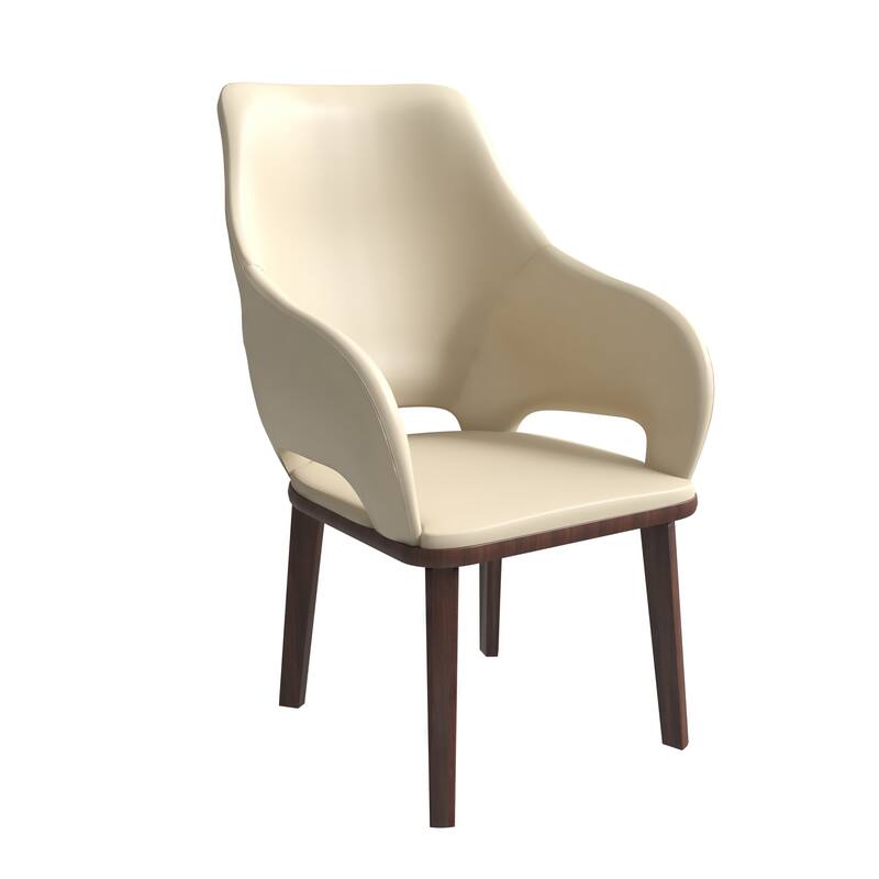 LeisureMod Vivara Leather Upholstered Dining Chair with Padded Seat - Mid-Century Arm Chair for Home Office Bar & Kitchen - Off White