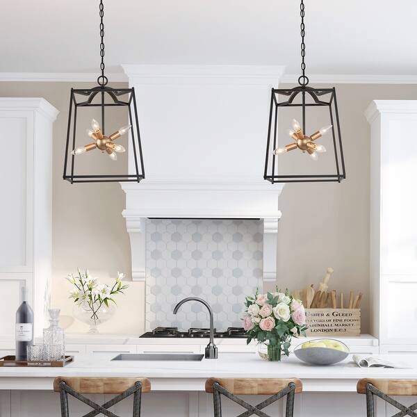 Modern Black Pendant Lighting Gold Sputnik Chandelier 6 Light For Kitchen Overstock 32221699