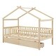 preview thumbnail 23 of 58, Wooden House Bed for Kids with Two Storage Drawers, Sturdy Twin Size Design