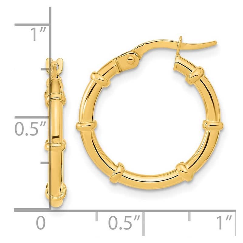 Curata 14k Yellow Gold Polished and Bar Station Hoop 20x2mm Earrings