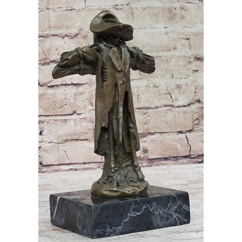 Pirate Skeleton Tied To Post Real Bronze Metal Statue Sculpture On Marble Base