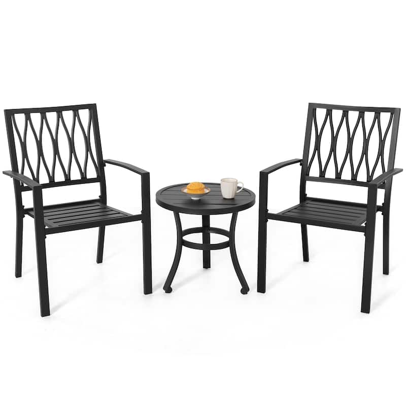 Outdoor 3-Piece Iron Bistro Set, Powder-Coated Finish, Black