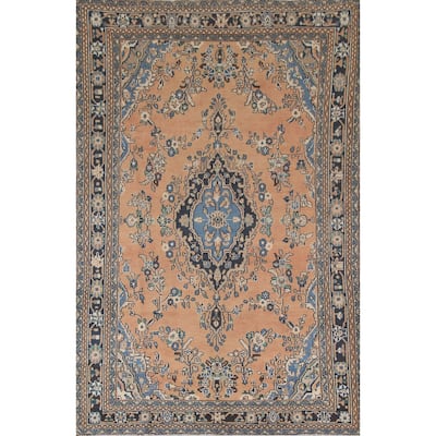 Hamedan Persian Vintage Rug Hand-Knotted Floral Wool Carpet - 6'9"x 10'2"