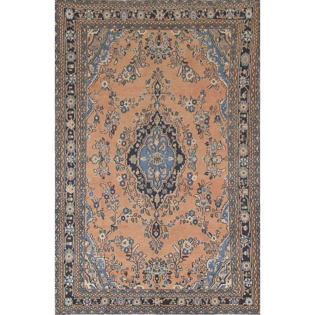 Hamedan Persian Vintage Rug Hand-Knotted Floral Wool Carpet - 6'9"x 10'2"