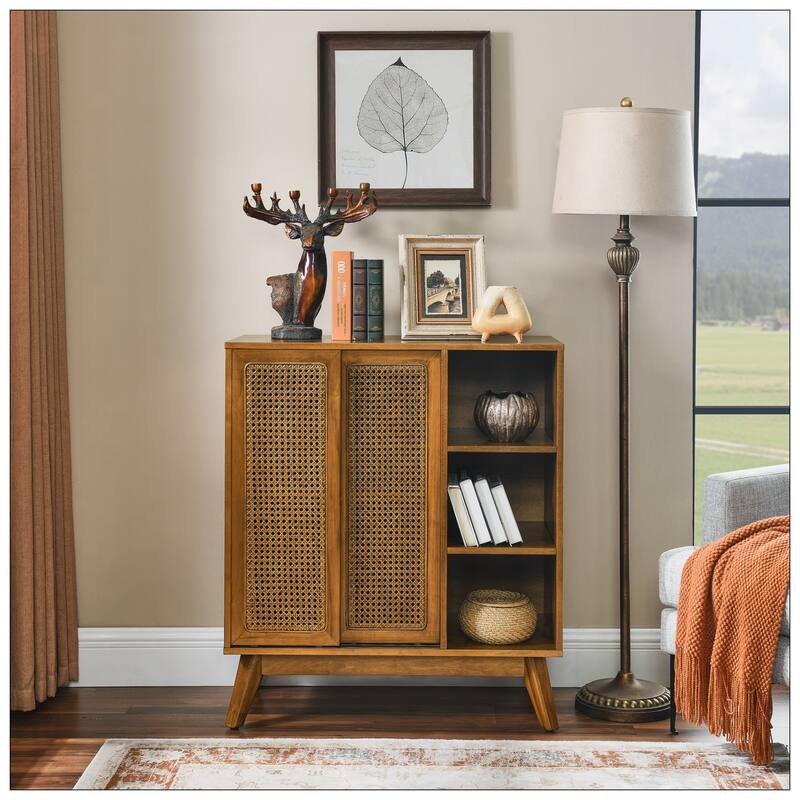 Mid Century Modern Rattan Sideboard Cabinet