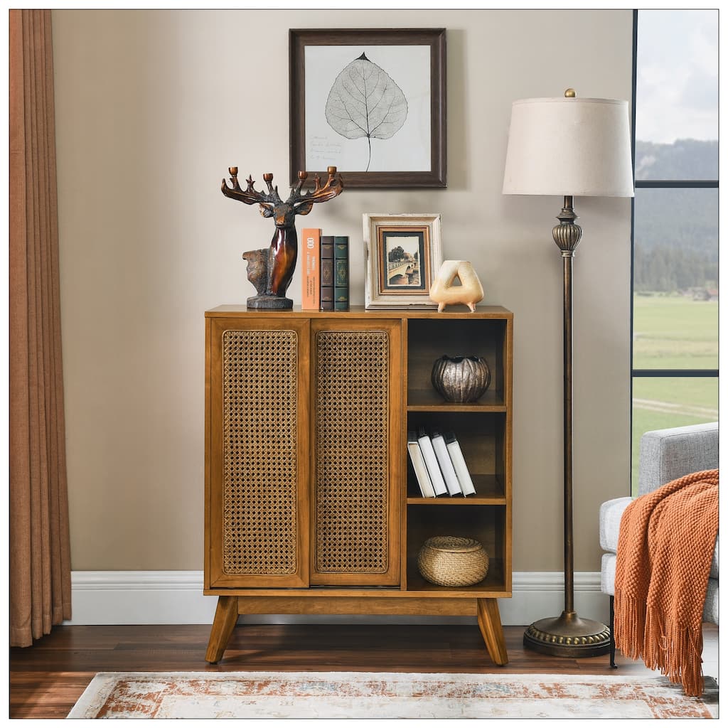 Mid Century Modern Rattan Sideboard Cabinet