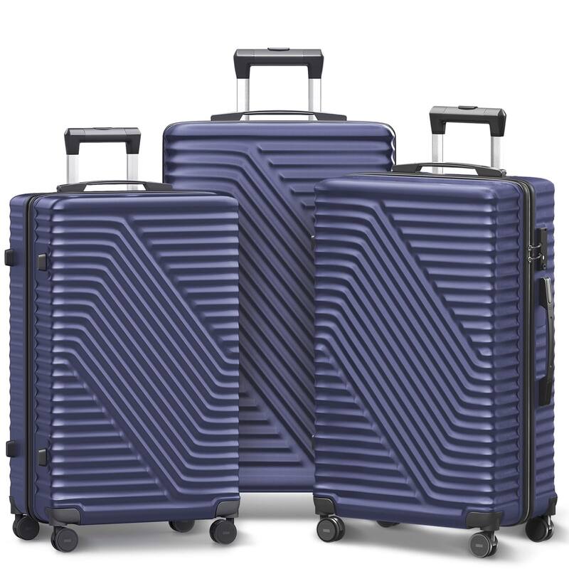SUGIFT 3 Piece Luggage Sets Hard Shell Luggage Sets with Spinner Wheels TSA Lock, 20in/24in/28in, Dark Blue - Dark Blue