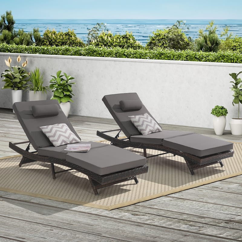 Outdoor Wicker Long Reclining Chair Set of 2 - Dark Gray