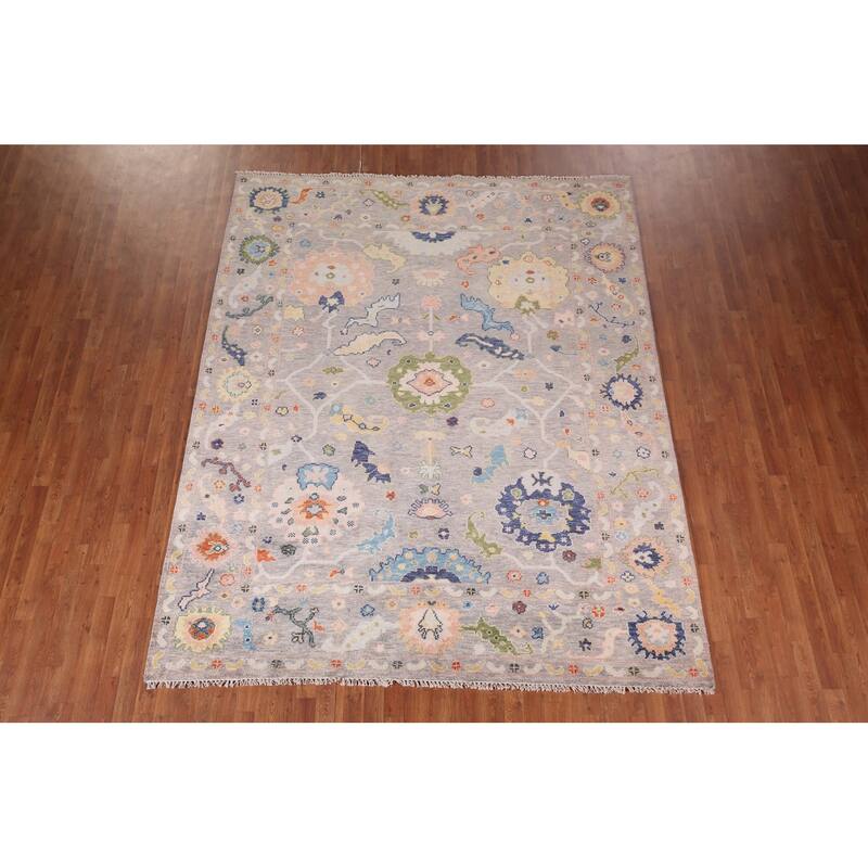 All-Over Floral Oushak Oriental Area Rug Hand-Knotted Wool Carpet - 7'11"x 9'10"