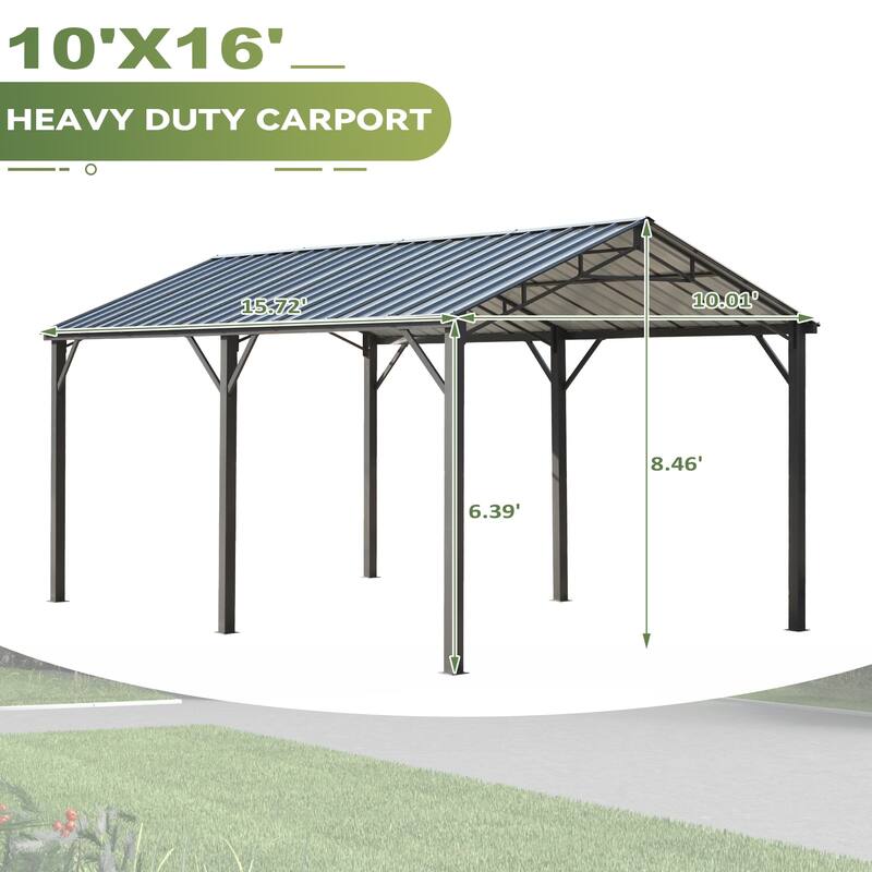 EROMMY Outdoor Carport with Galvanized Steel Roof, Heavy-Duty All-Weather Shelter for Cars, Boats and Equipment