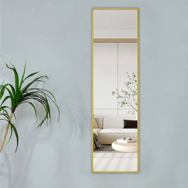 Roomfitters Wall Mounted Full Body Mirror with Transparent Aluminum Frame, 48"x13.8" Slim Vanity or Entry Mirror, Transparent