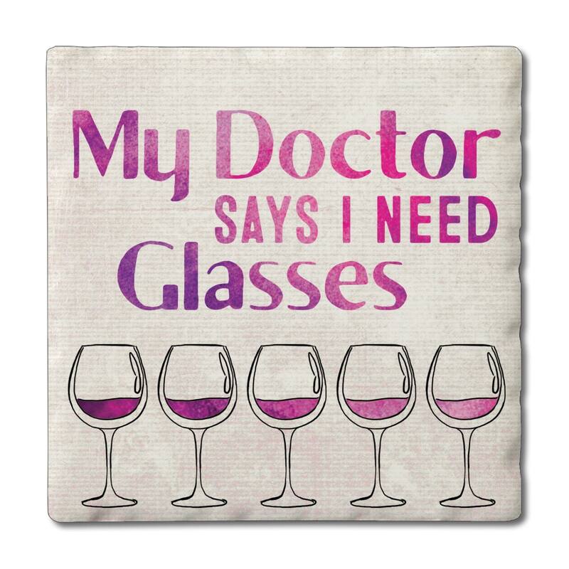 My Doctor 4 Pack Absorbent Stone Coasters with Cork Backing 4" Square Made in The USA Absorbent Wipes Clean - Multi