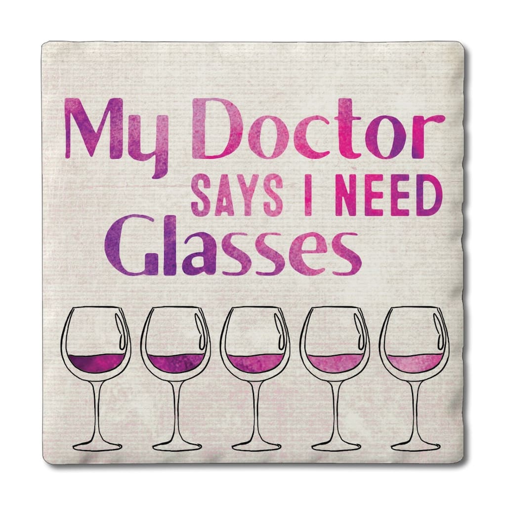 My Doctor 4 Pack Absorbent Stone Coasters with Cork Backing 4" Square Made in The USA Absorbent Wipes Clean