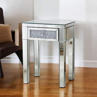 HomeRoots 23" Silver Glass Mirrored End Table With Drawer