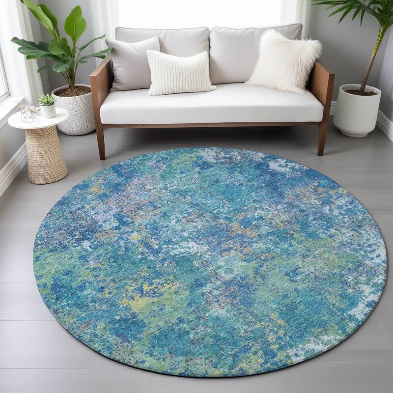 Machine Washable Indoor/Outdoor Abstract Watercolor Chantille Rug