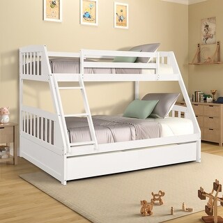 Modern Solid Wood Twin Over Full Bunk Bed with 2 Storage Drawers ...