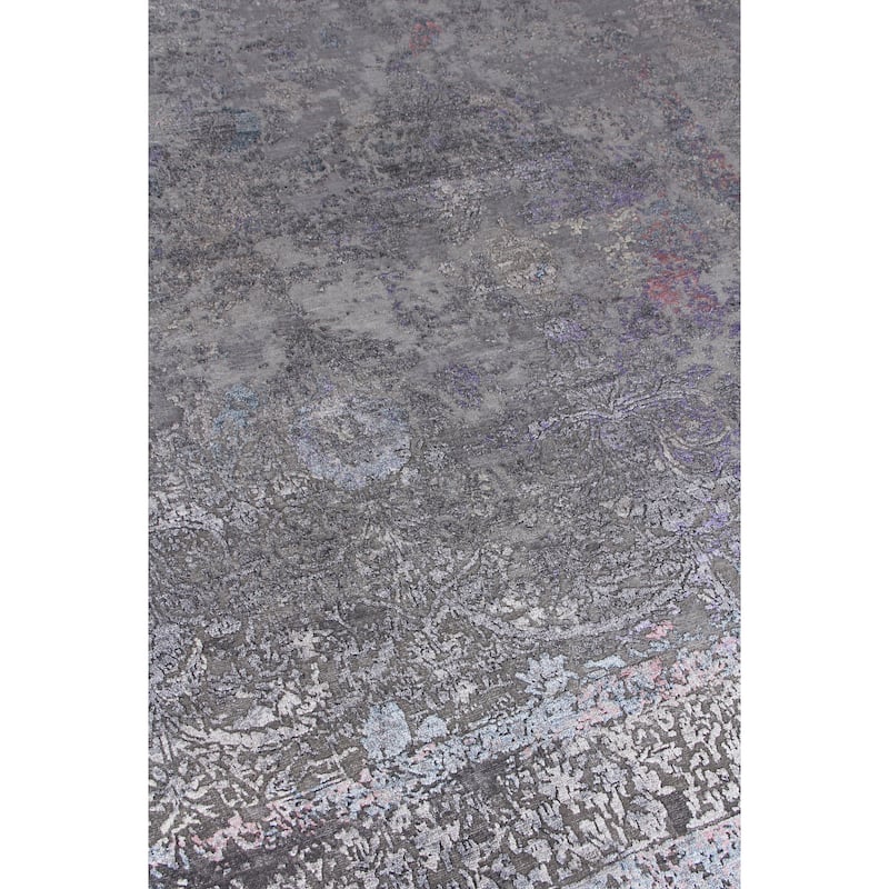 EXQUISITE RUGS Maison Hand-knotted Wool/Bamboo Silk Charcoal/Purple Area Rug.