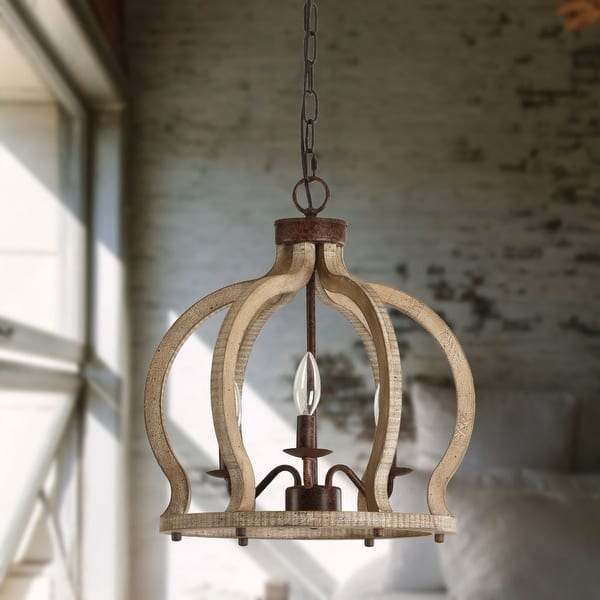 slide 1 of 16, Antique Farmhouse Rustic Wood Chandelier, Distressed White 3-light Hallway Lighting Weathered Wood