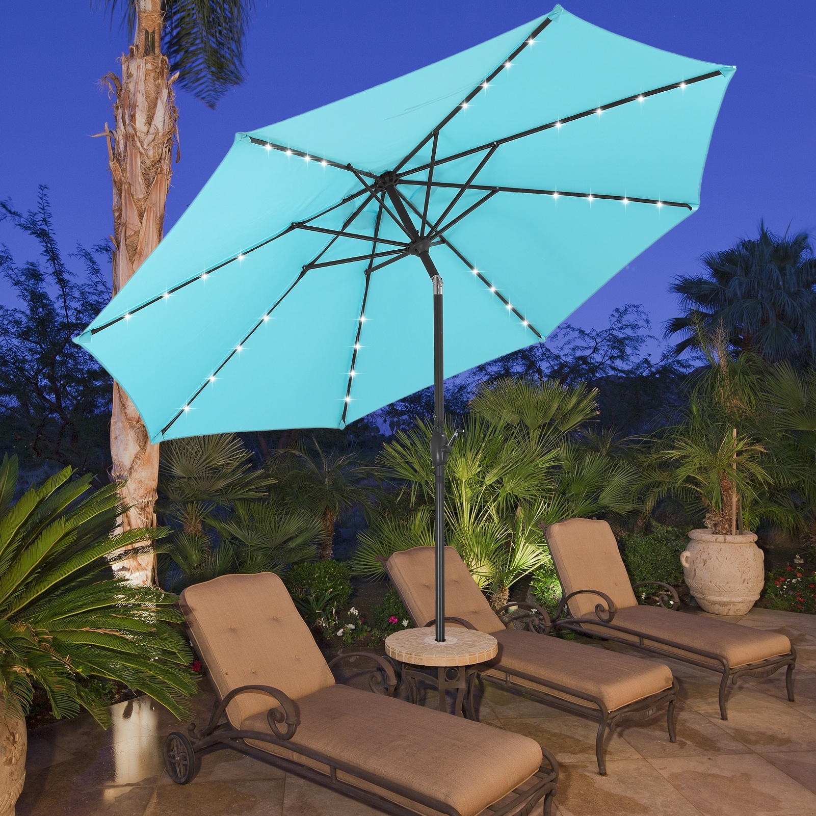 Ainfox 10ft Patio Umbrella with Lights Outdoor Solar Umbrella