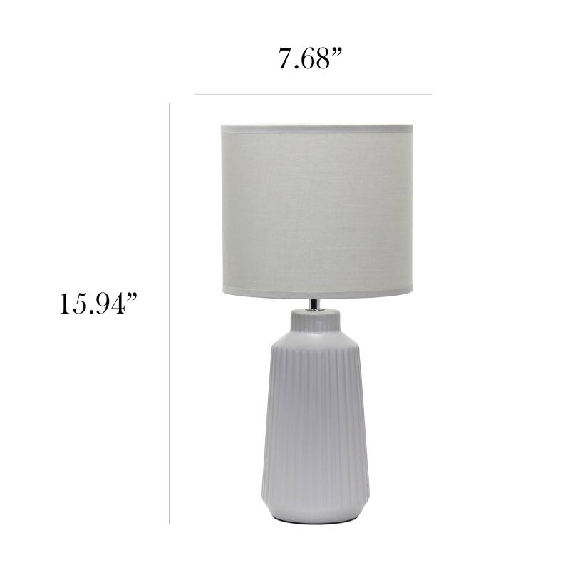 Vertical Grooved Ceramic Table Lamp with Drum Shade - 16" - Gray