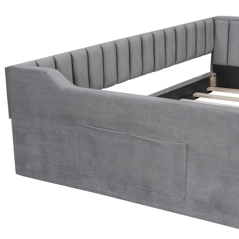 Full XL Size Upholstery Daybed and Side Storage pocket