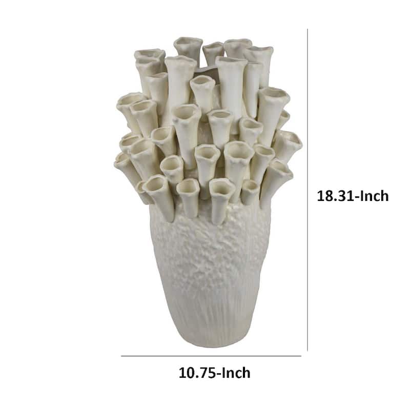Cior Decorative Vase, Coral Shape Design, 18 Inch White Ceramic Body