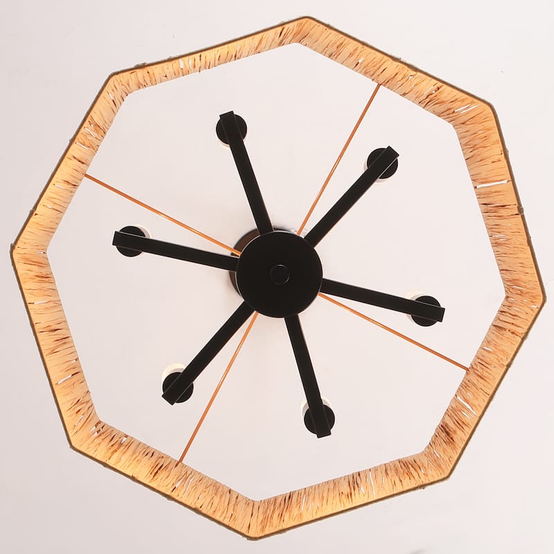 18.89-inch Hawaiian-style 6-light metal chandelier with imitation raffia lampshades and adjustable height