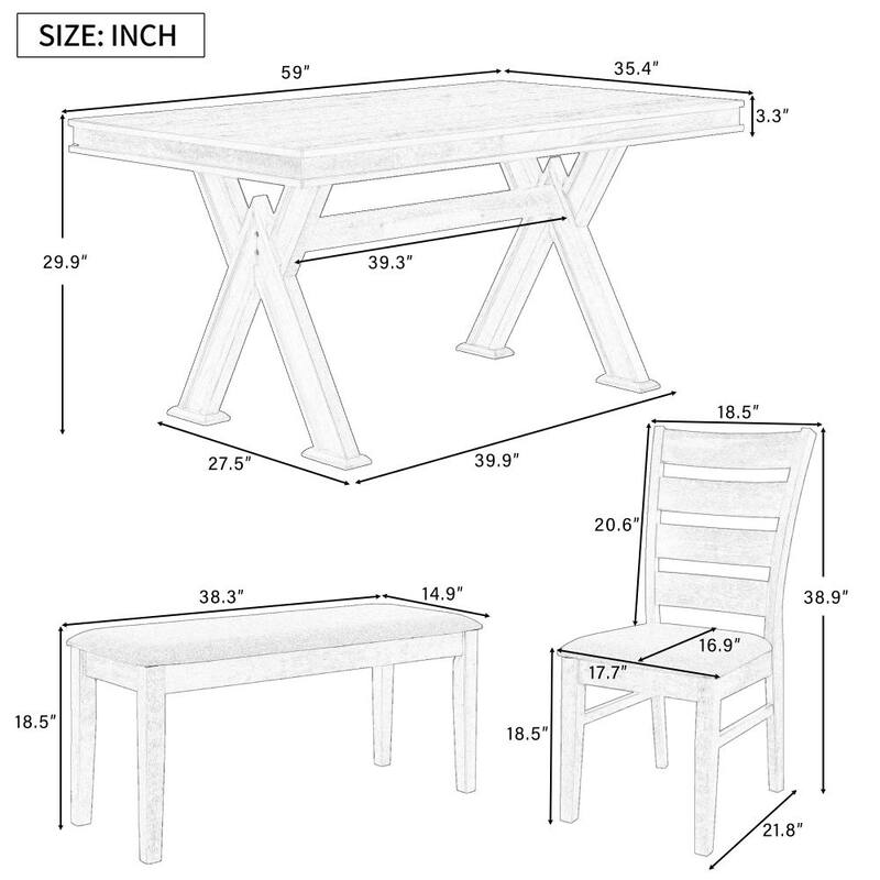 6-Piece Retro 59"L Rectangular Dining Table Set