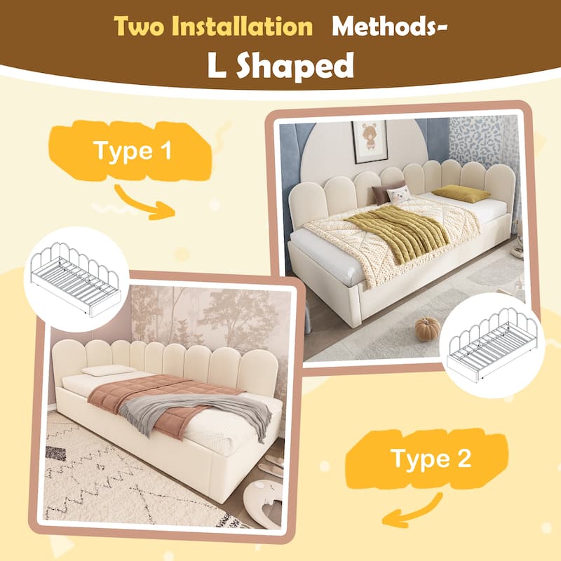 L-Shaped Daybed with Pull-Out Trundle - Velvet Upholstered Space-Saving Sleeper for Kids & Guests