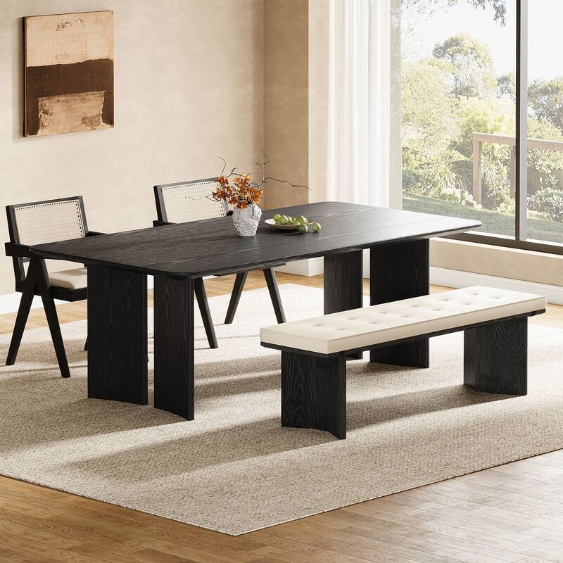 55-Inch Wood Dining Bench with Removable Cushion