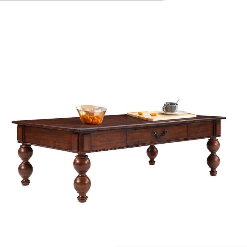 Rectangular 47" Wooden Coffee Table with Storage Drawer, Vintage Cocktail Table with Solid Wood Legs for Living Room Elegance