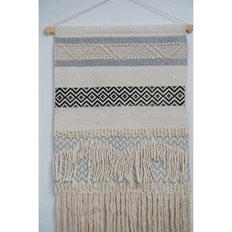 Home&Manor Wool and Cotton Large Macrame Wall Hanging with Rod Included - Exact Size