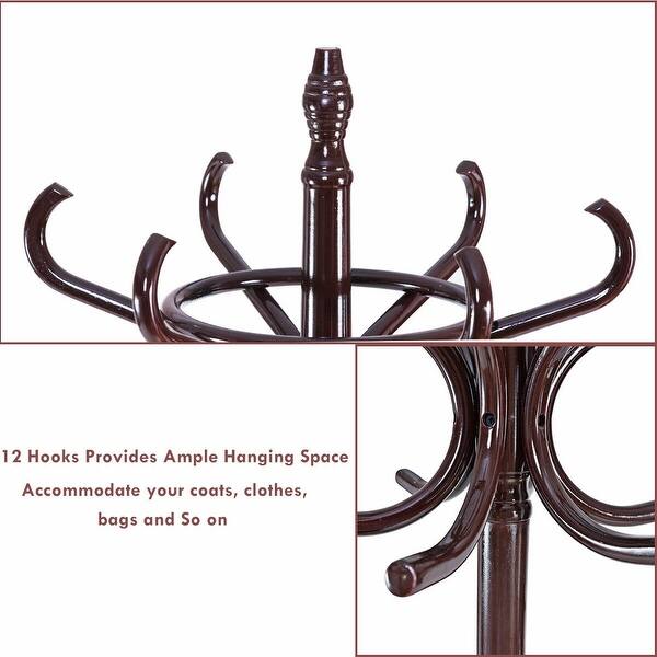 Shop Gymax Wood Standing Hat Coat Rack Jacket Bag Hanger Tree 12