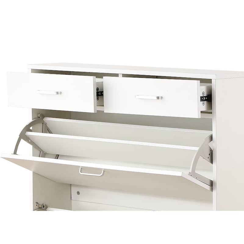 Shoe Cabinet with 2 Flip Drawers & 2 Drawers, Free Standing Tipping Bucket Organizer, Shoe Rack with Adjustable Shelves