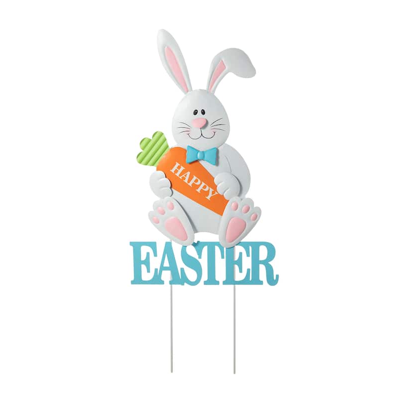 Glitzhome Easter Metal Bunny Yard Stake Wall Decors Standing Sign - Bunny Carrot