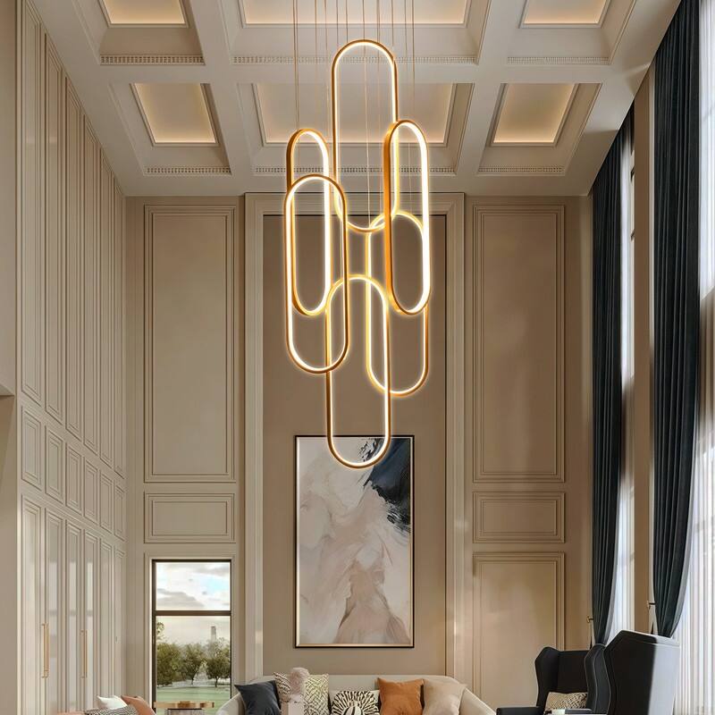 6 Rings Modern Chandelier Dimmable LED Living Room Foyer Chandelier Lighting Fixture High Ceiling Pendant Light Fixture