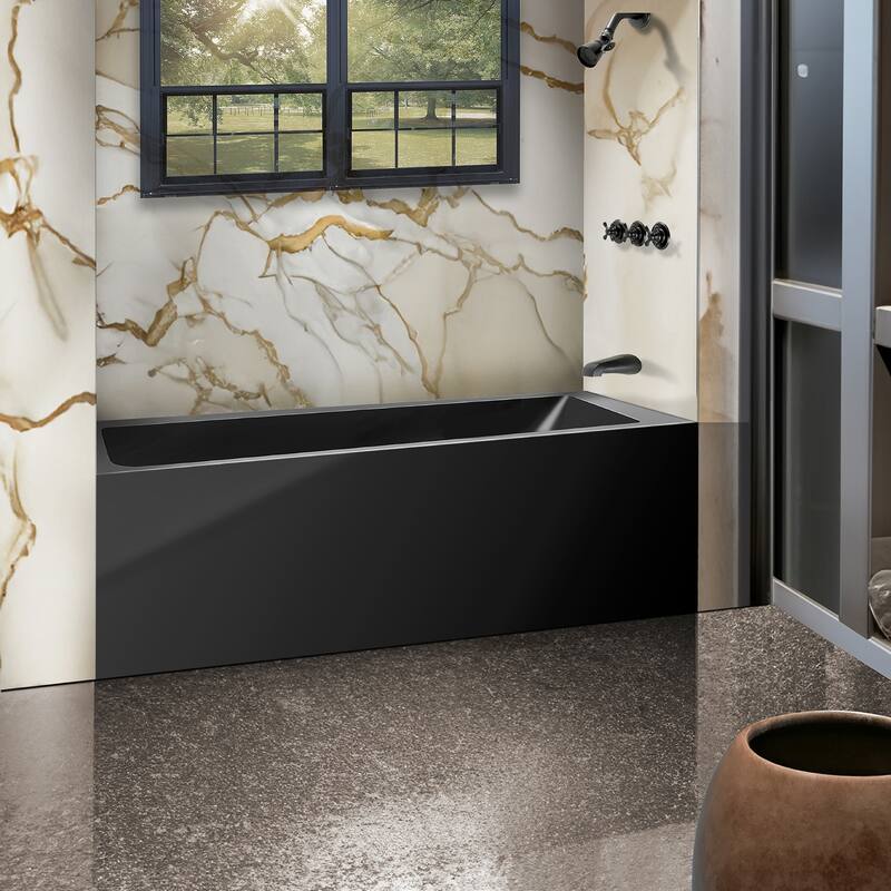 Fine Fixtures Acrylic-Fiberglass Soaking Bathtub, White. Alcove/Apron Front
