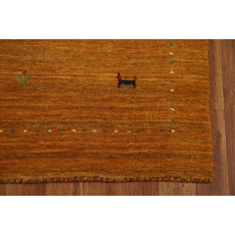 Little Animals Yellow Gabbeh Indian Rug Handmade Wool Carpet - 2'10" x 4'10"