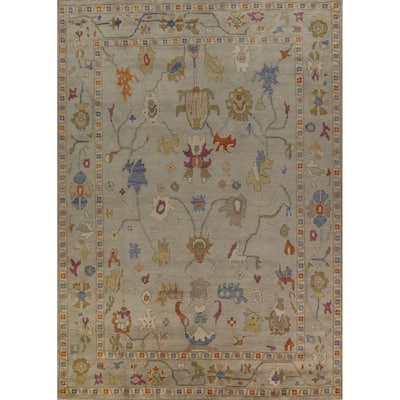 All-Over Floral Oushak Indian Large Rug Hand-Knotted Wool Carpet - 10'0" x 14'1"