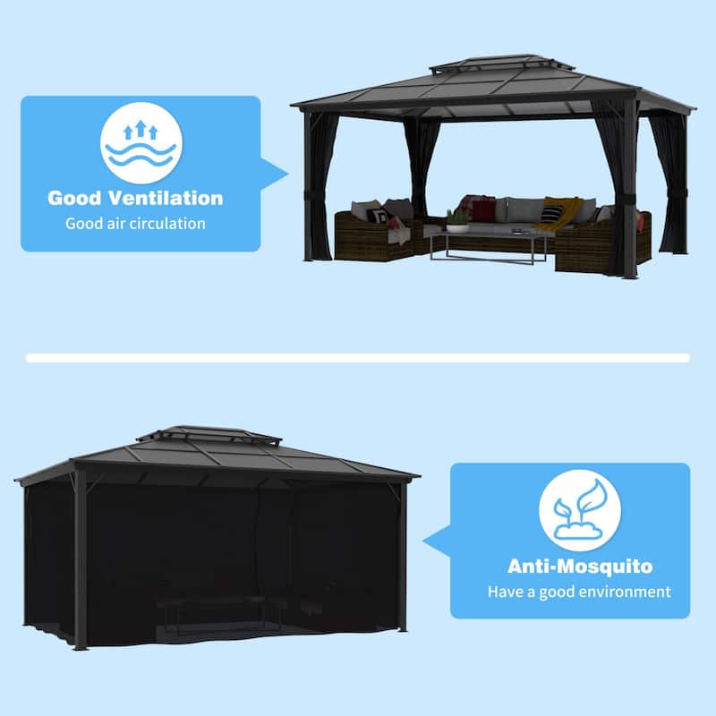 VEIKOUS 12' x 16' Outdoor Patio PC Gazebo, Aluminum Double Hardtop Gazebo Pergola
